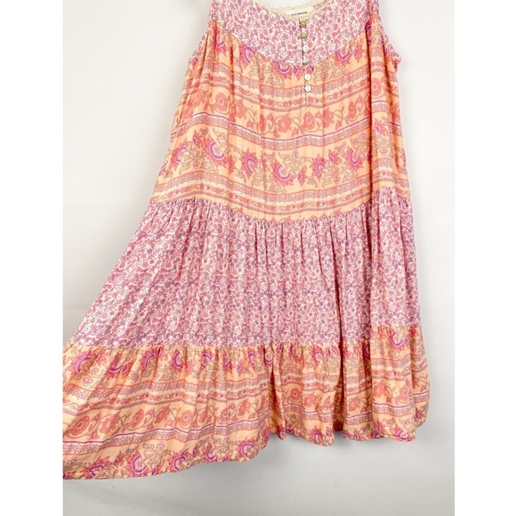 Lucky Brand Womens Tiered Dress L Pink Mixed Print Tie Shoulder Floral Flowy‎ - Picture 6 of 10